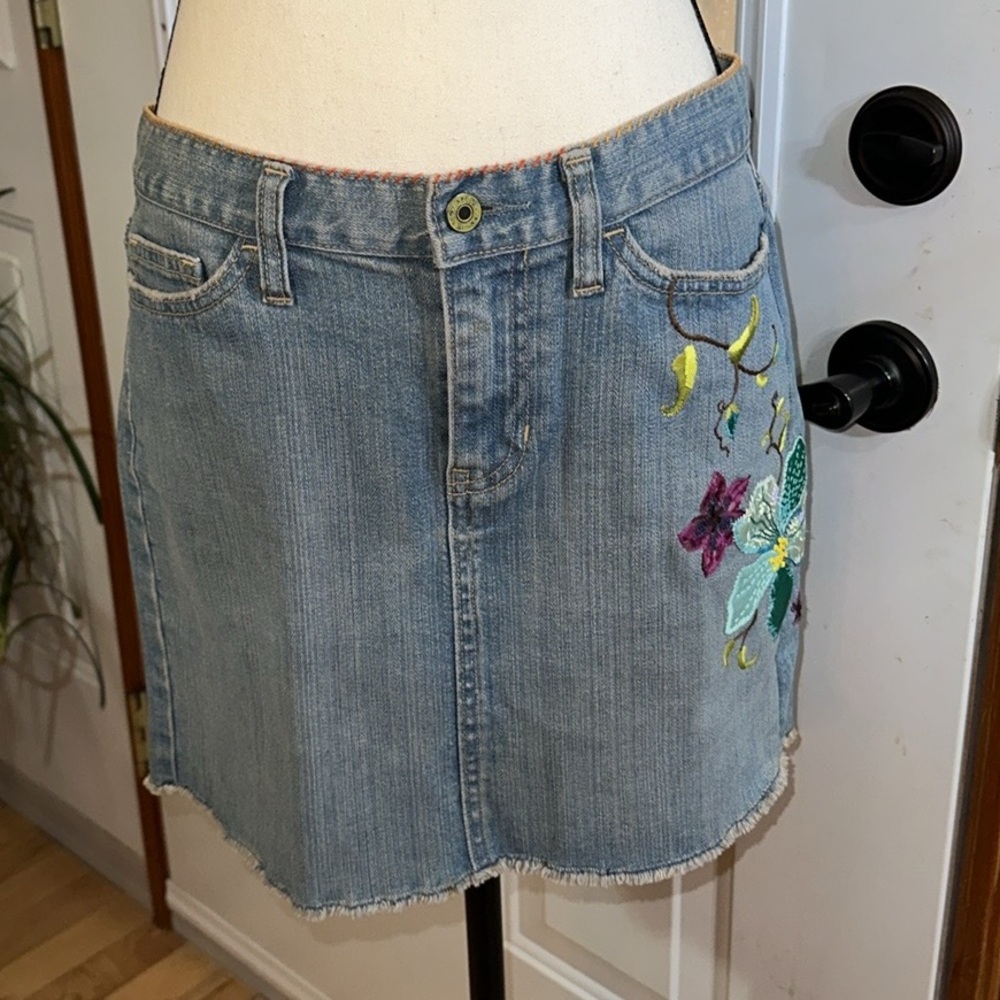 Gap Jean Skirt with Floral Embroidery